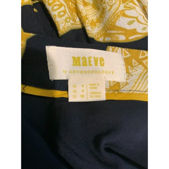 Maeve Yellow, Navy Blue & White Horse Patterned A-Line Skirt, Size 0 (US) - Picture 7 of 7